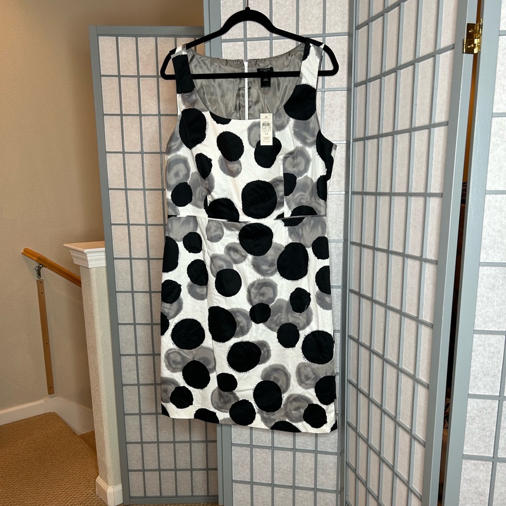 NWT Ann Taylor Black and Gray Polka Dot Midi Dress